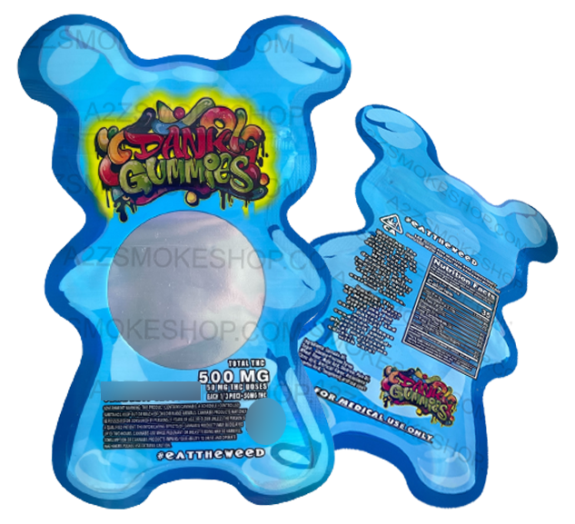 Dank Gummies Cut out 500mg Mylar Bag with window Blue - Packaging Only