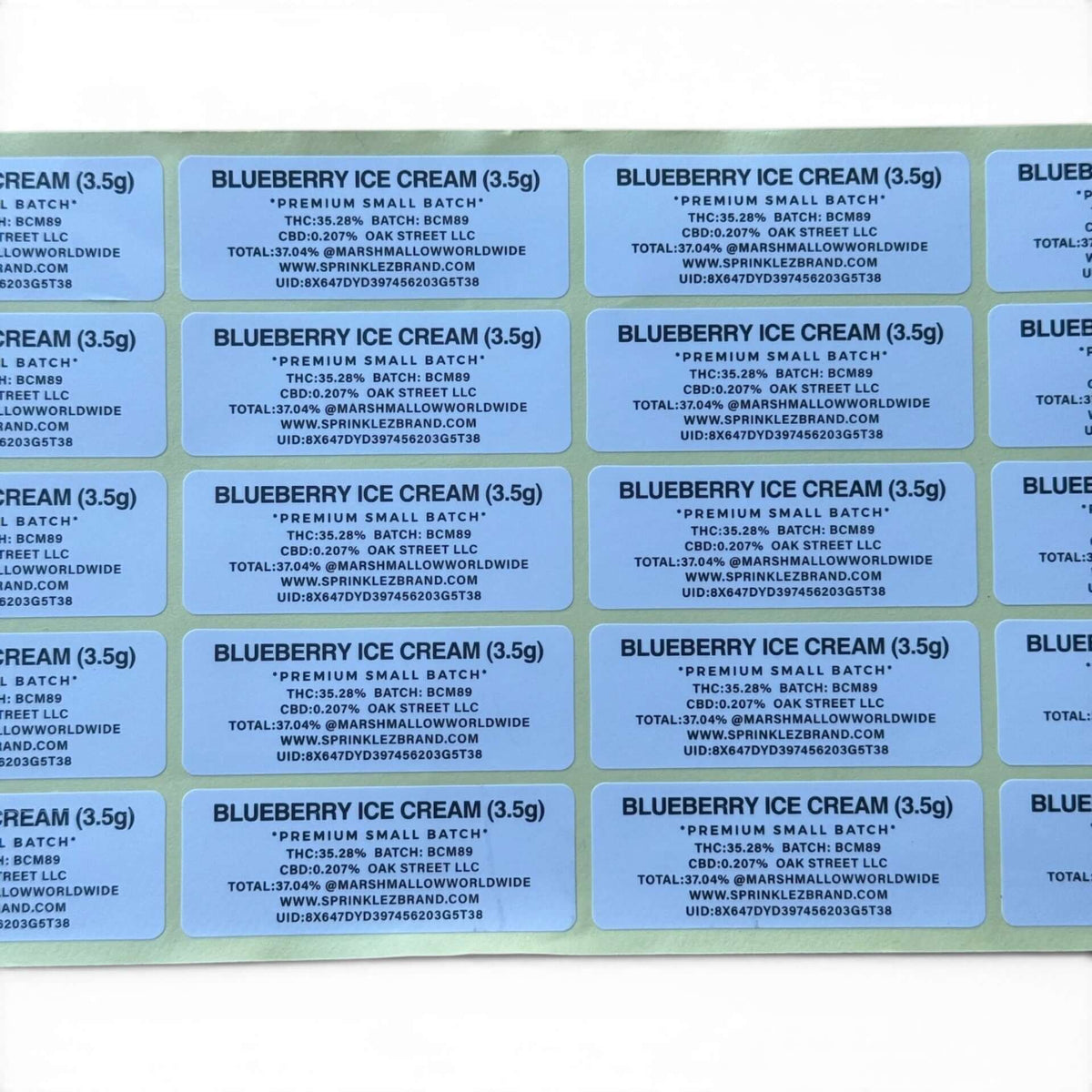 Sprinklez Blueberry Ice Cream 3.5G Mylar sticker Bags -With stickers and label
