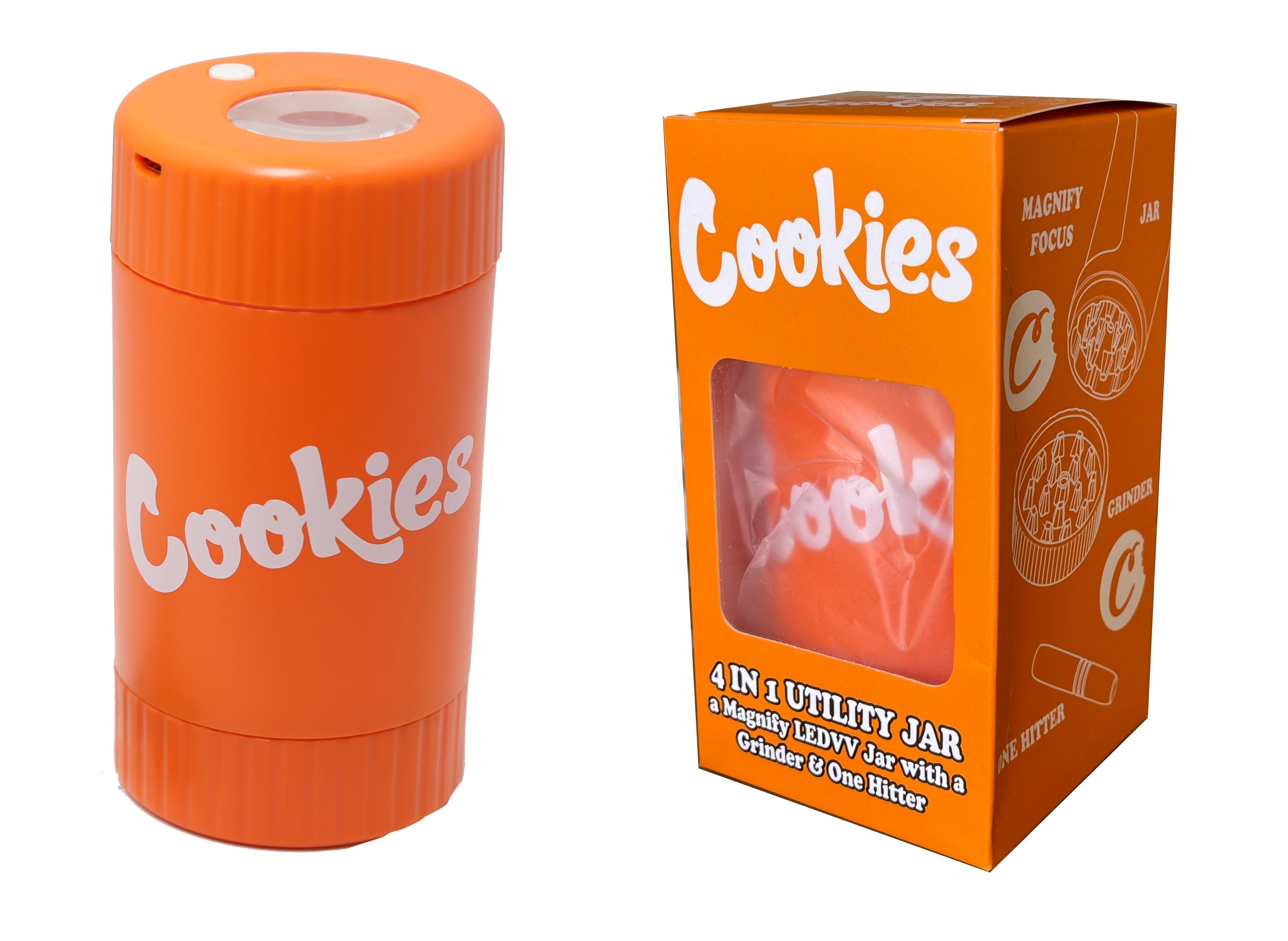 Cookies Mag Jar with Grinder -Airtight storage stash container led magnifying jar(Orange)