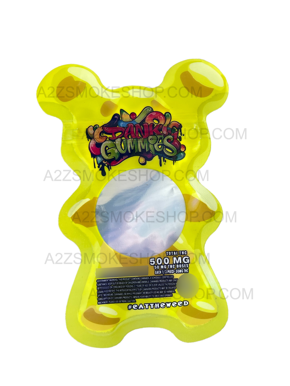 Dank Gummies Cut out 500mg Mylar Bag with window Yellow- Packaging Only