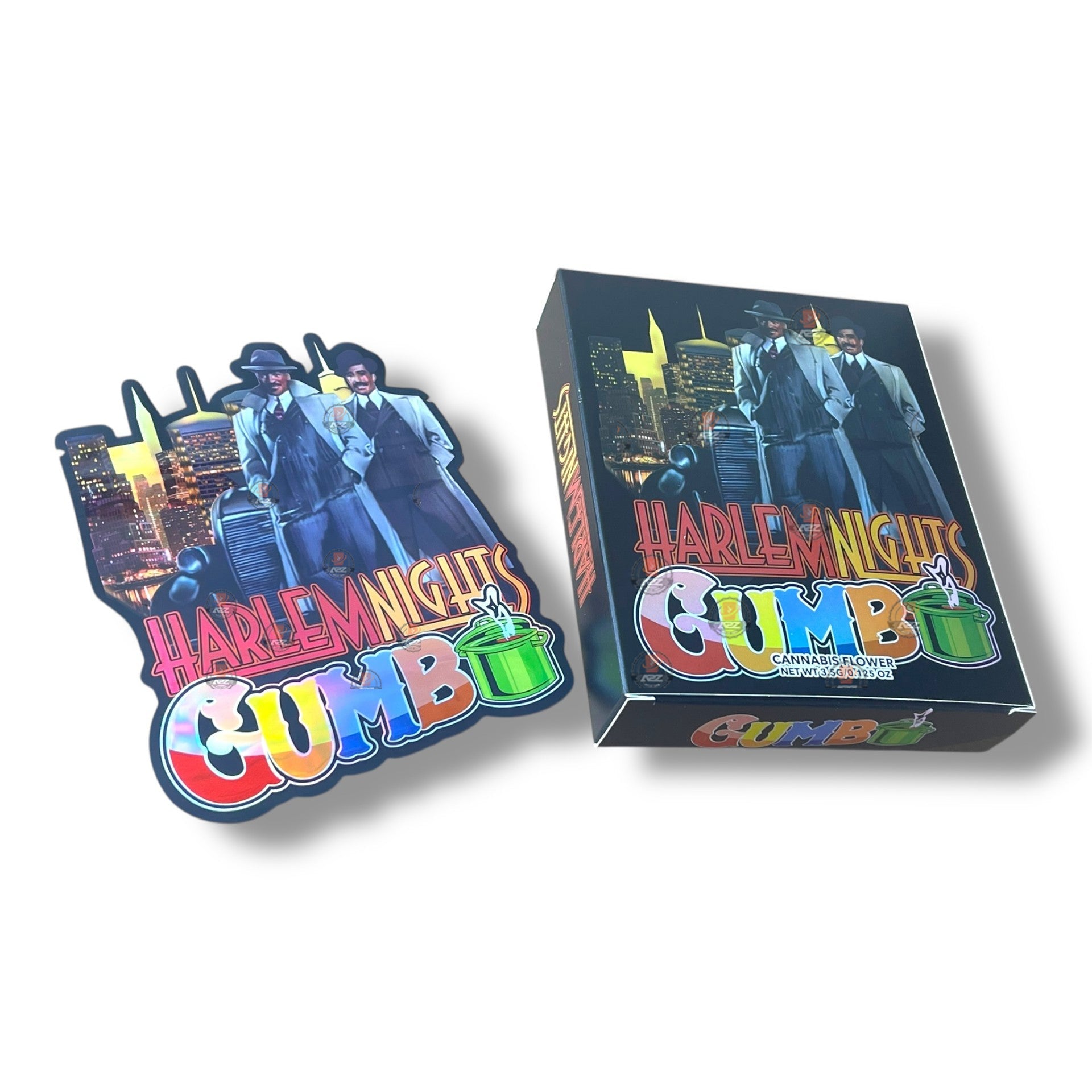 Harlem Nights Gumbo Mylar Bags with Boxes 3.5g Box Packaging