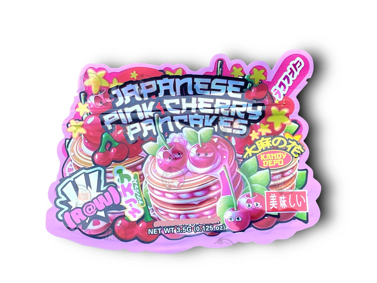 Kandy Depo Japanese Pink Cherry Pancakes Mylar Bags with Boxes 3.5g Box Packaging Holographic - Black Unicorn Hub