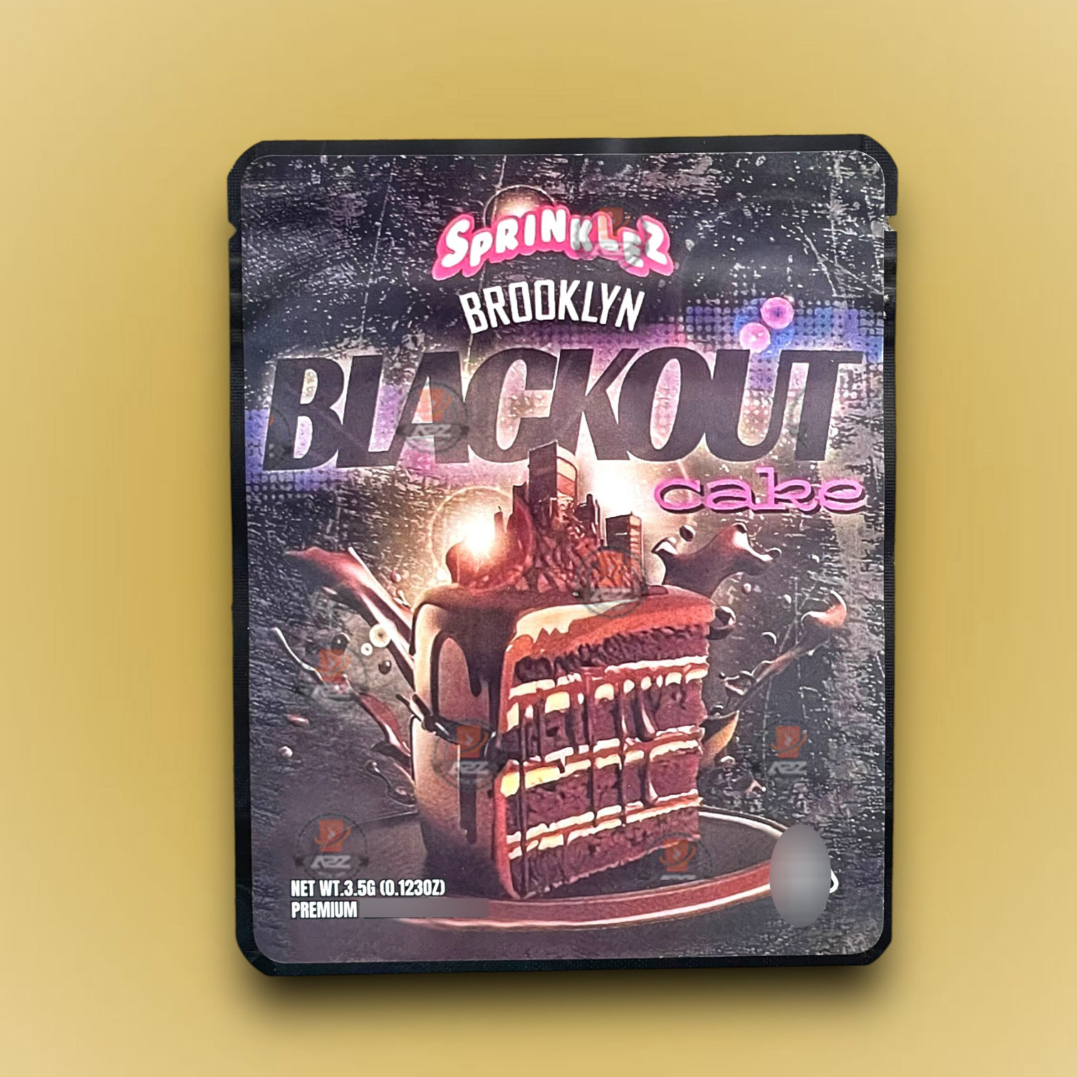 Sprinklez Brooklyn Blackout Cake 3.5G Mylar Bags -With stickers and labels