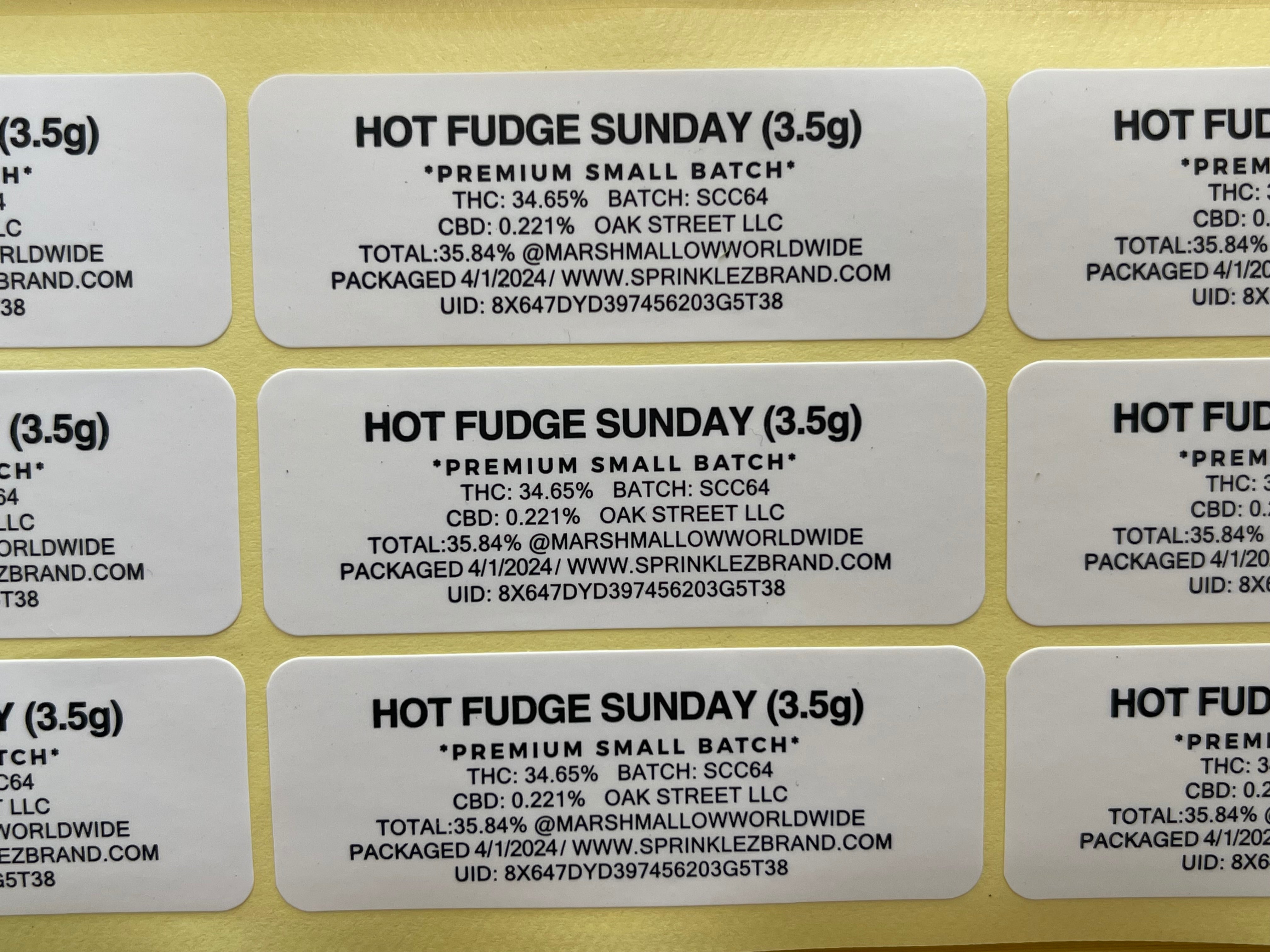 Sprinklez Torchiez Hot Fudge Sundae 3.5G Mylar Bags -With stickers and labels