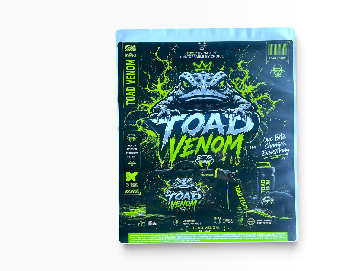 Toad Venom 1 lb Mylar Bag — Pre-Applied Graphic Sticker | Empty Packaging