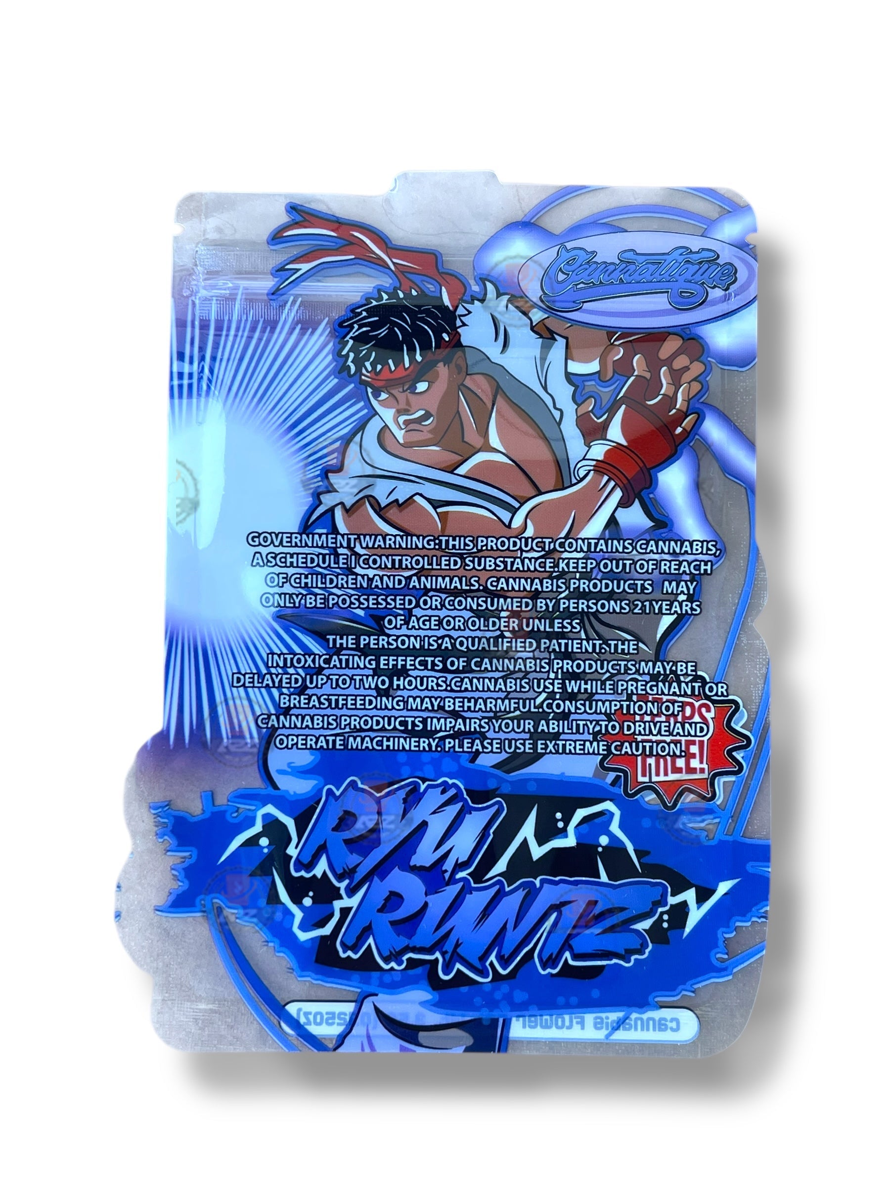 Cannatique Street Fighter Ryu Runtz Mylar Bag 3.5g transparent shape bag