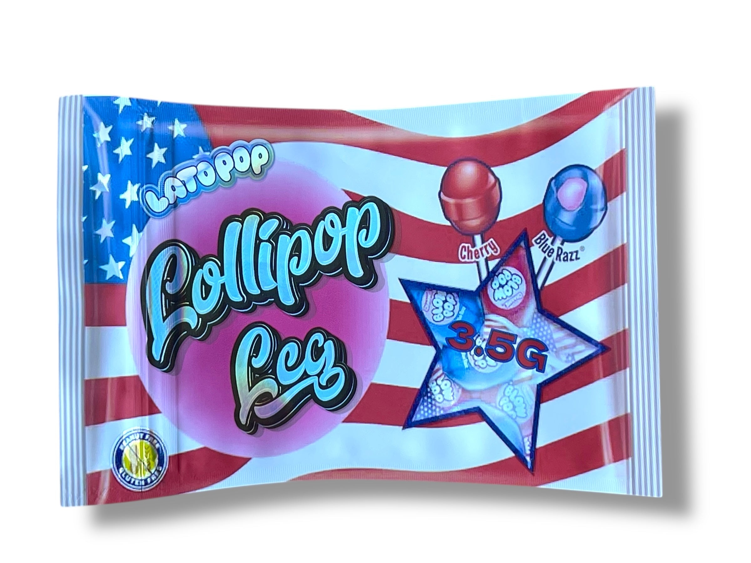 Lollipop Cherry Blue Razz Lato POP Mylar Bag 3.5g shape bag