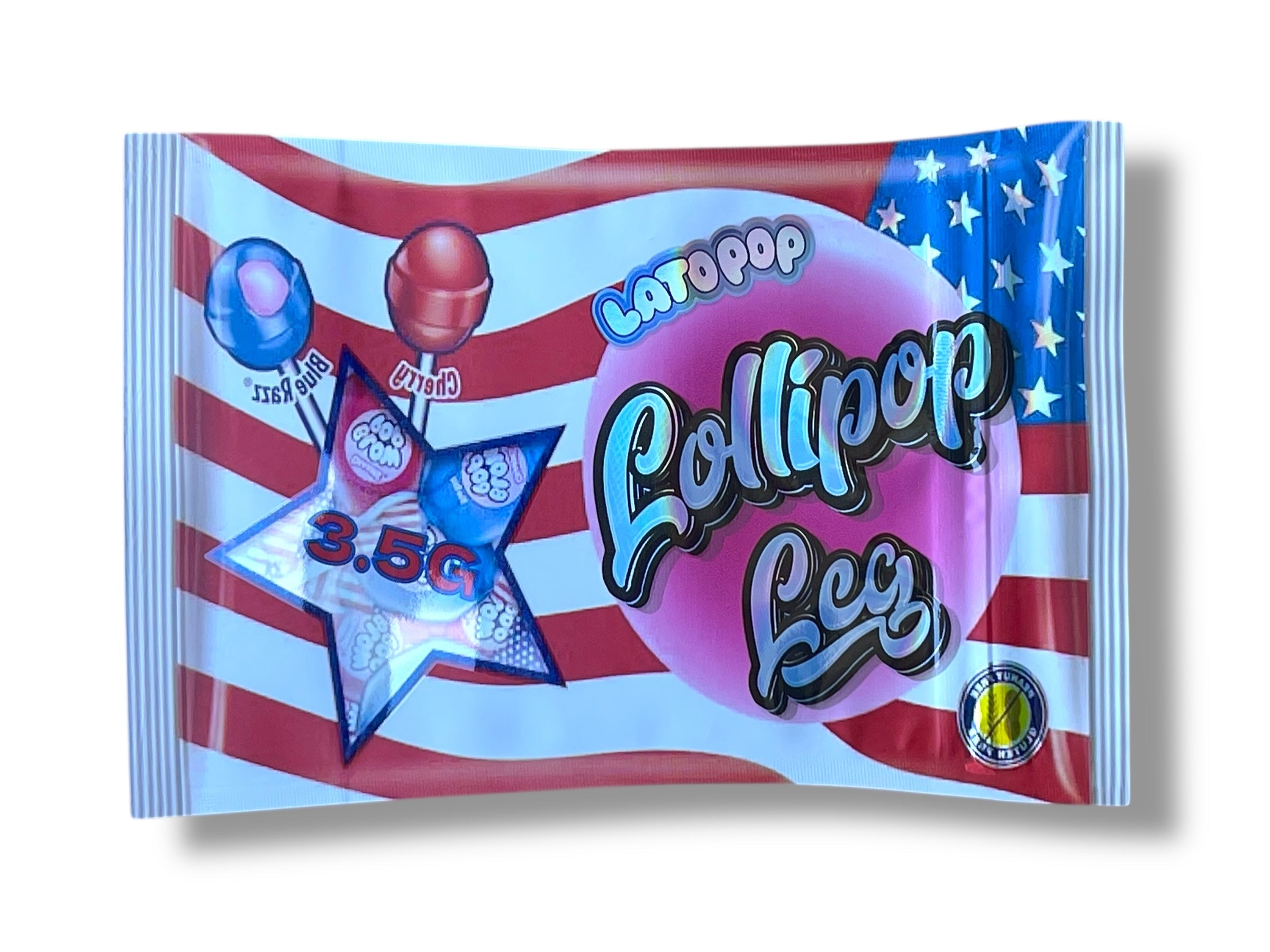 Lollipop Cherry Blue Razz Lato POP Mylar Bag 3.5g shape bag