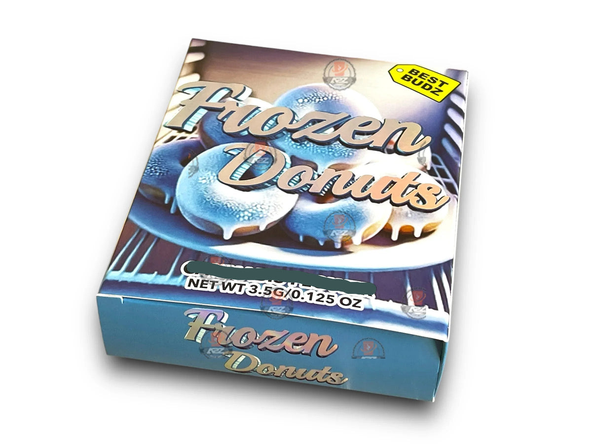 Best Budz Frozen Donuts Mylar Bags with Boxes 3.5g Box Packaging Holographic - Black Unicorn Hub