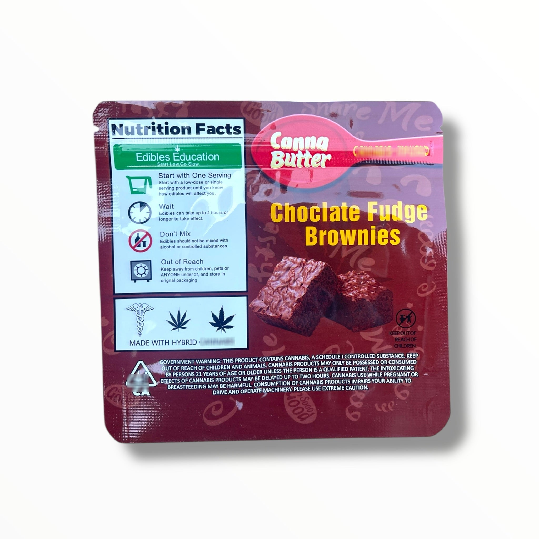 Canna Butter Chocolate Fudge Brownies 600mg Mylar Bag -Packaging Only