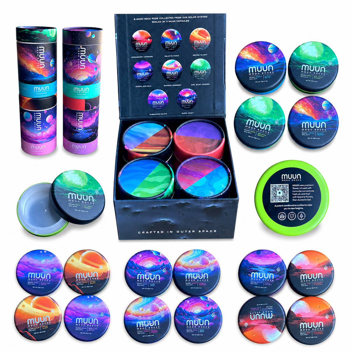Muun Moon Rocks Min Strain Variety Pack 4 Muun Capsules - 16 Moon Rock Pods - Packaging Only