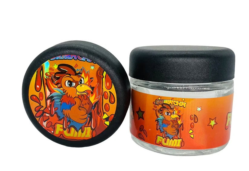 Sriracha Fumi 3.5g Glass Jars with Holographic Stickers