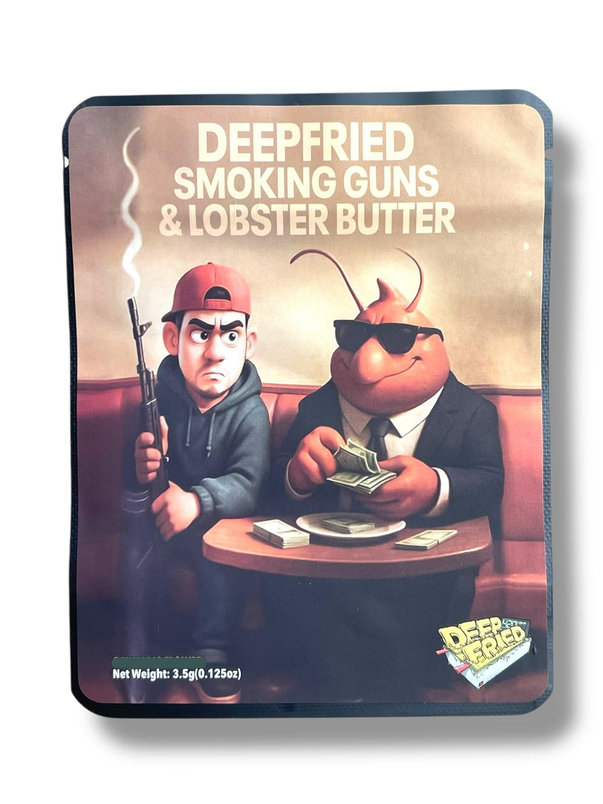 Deep fried Smoking Guns & Lobster Butter 3.5G Sticker Mylar Bags