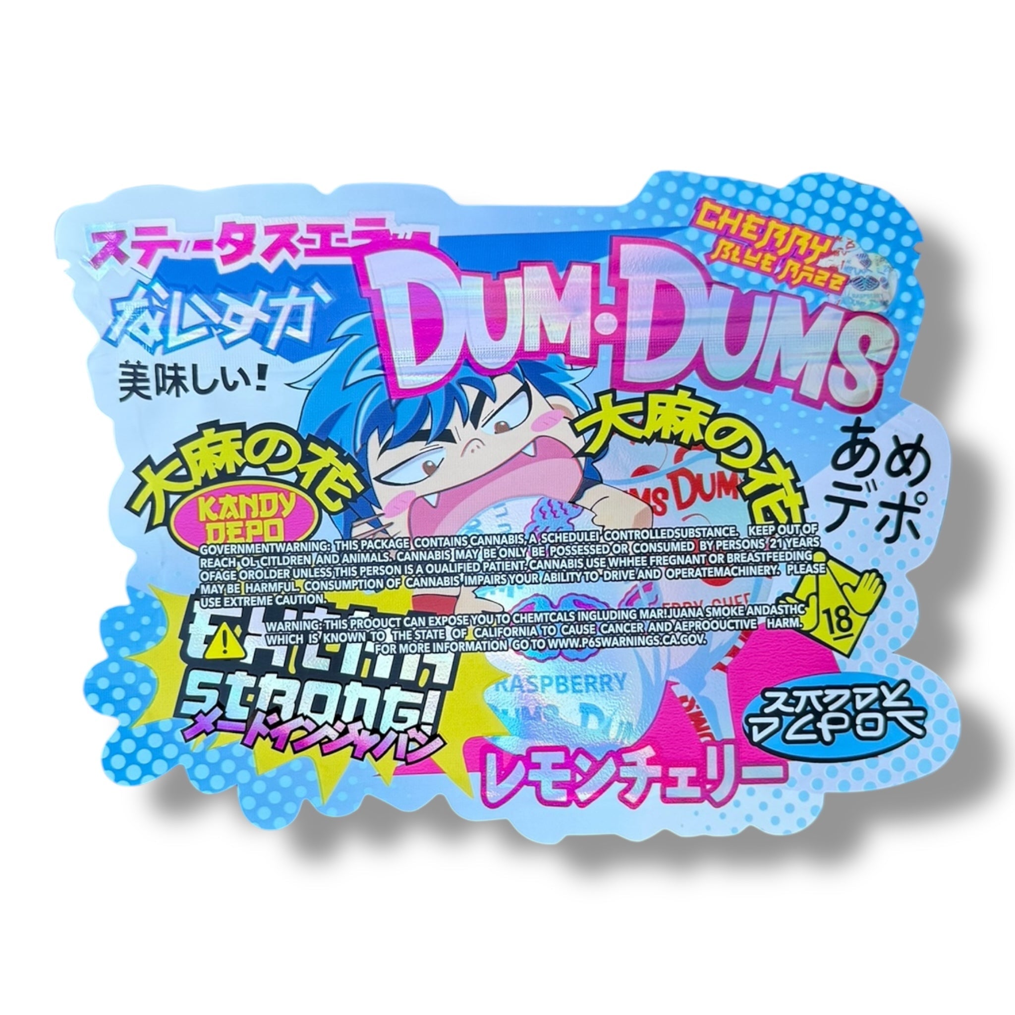 Kandy Depo Cherry Blue Razz Dum Dums Extra Strong Mylar Bag 3.5g shape bag