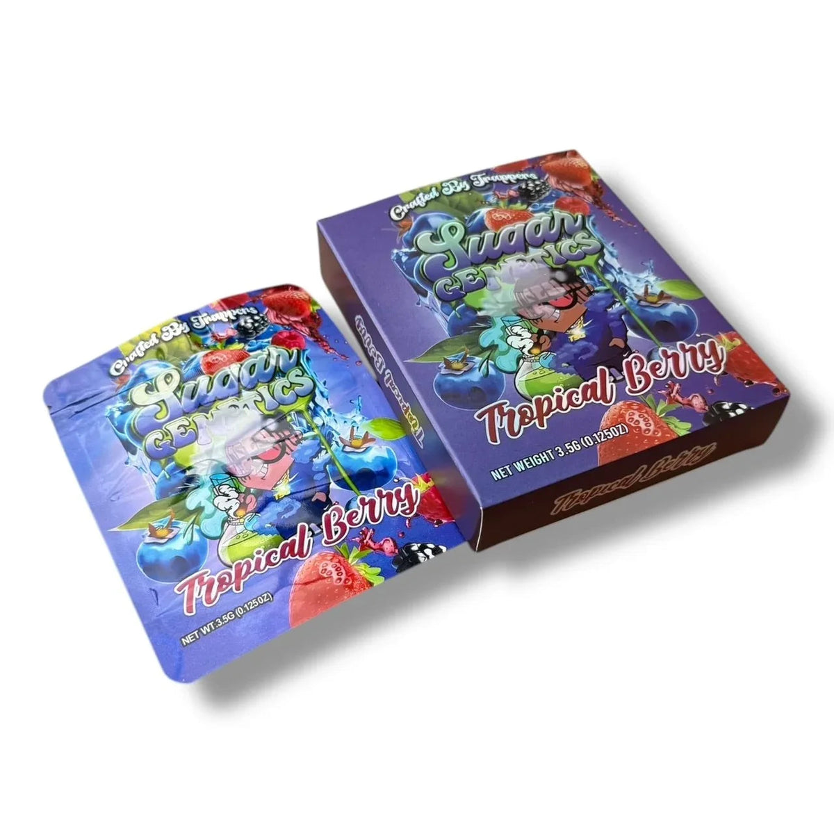 Sugar Genetics Tropical Berry Mylar Bags with Boxes 3.5g Box Packaging Crafted By Trappers - Black Unicorn Hub