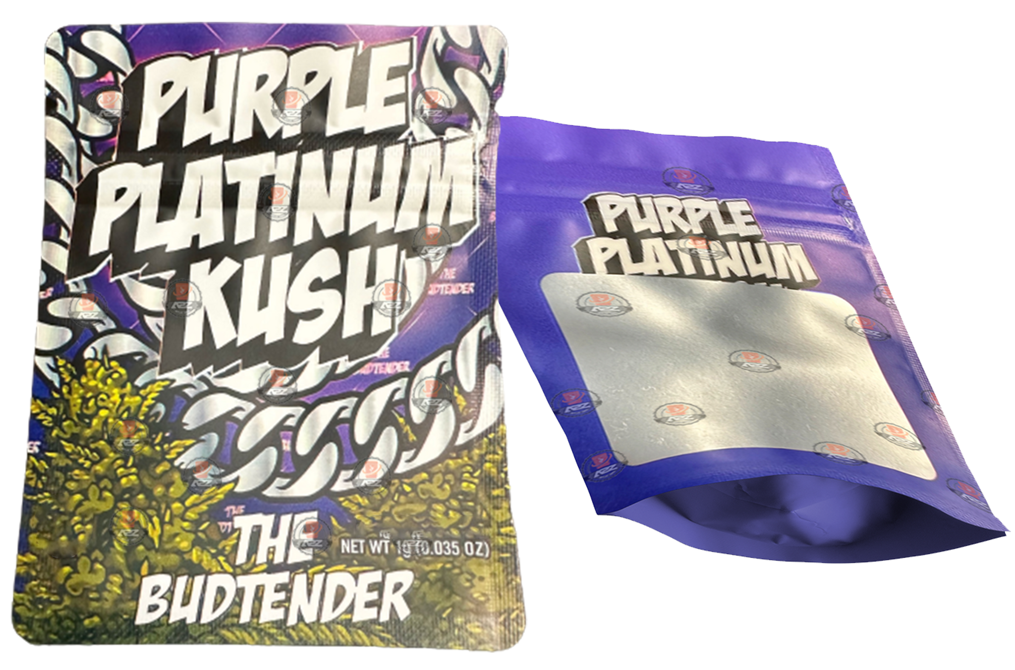 Purple Platinum Kush 1 Gram Mylar bags with window - Packaging Only
