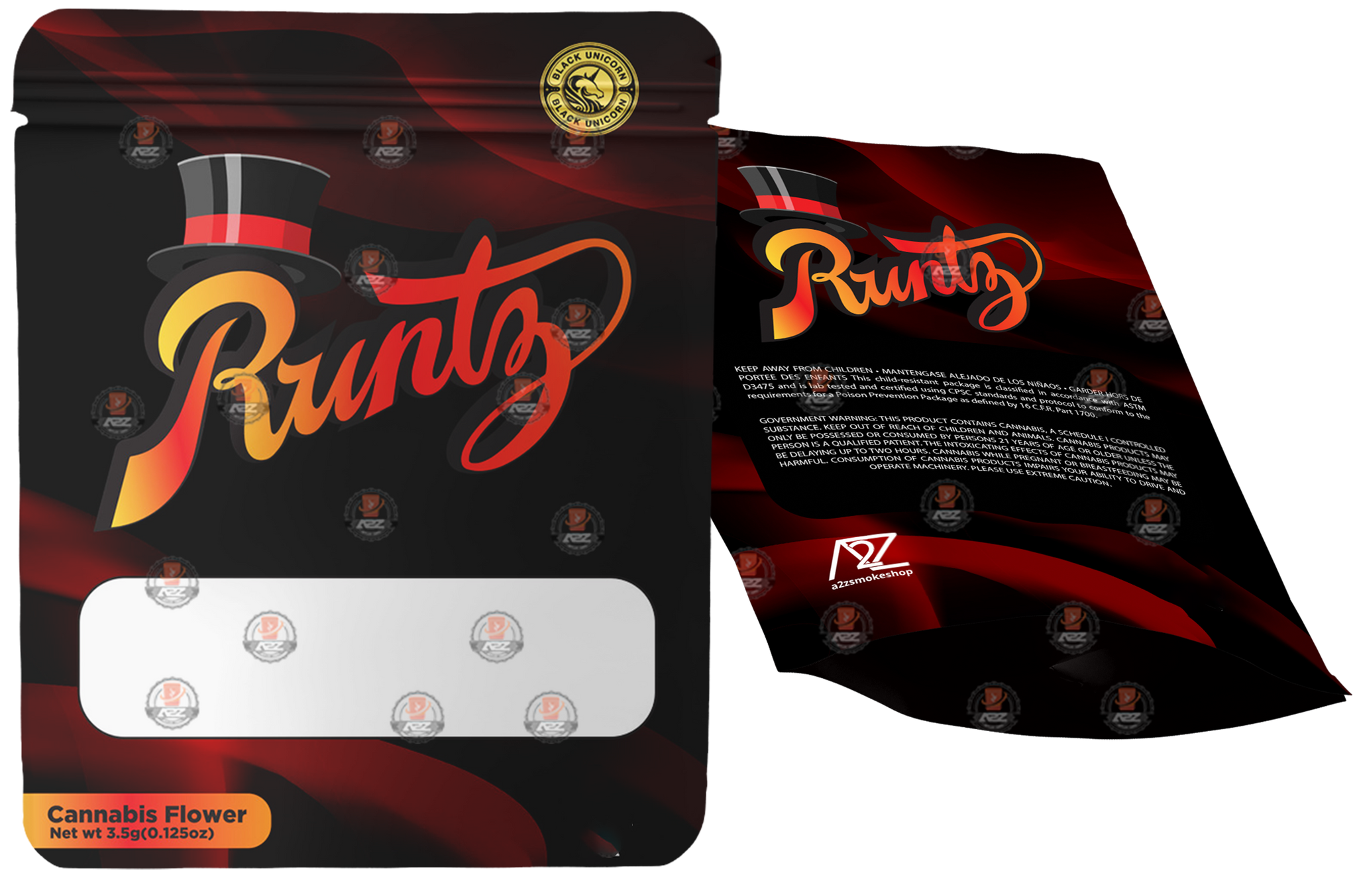 Black Unicorn Mylar bag with Window 3.5G