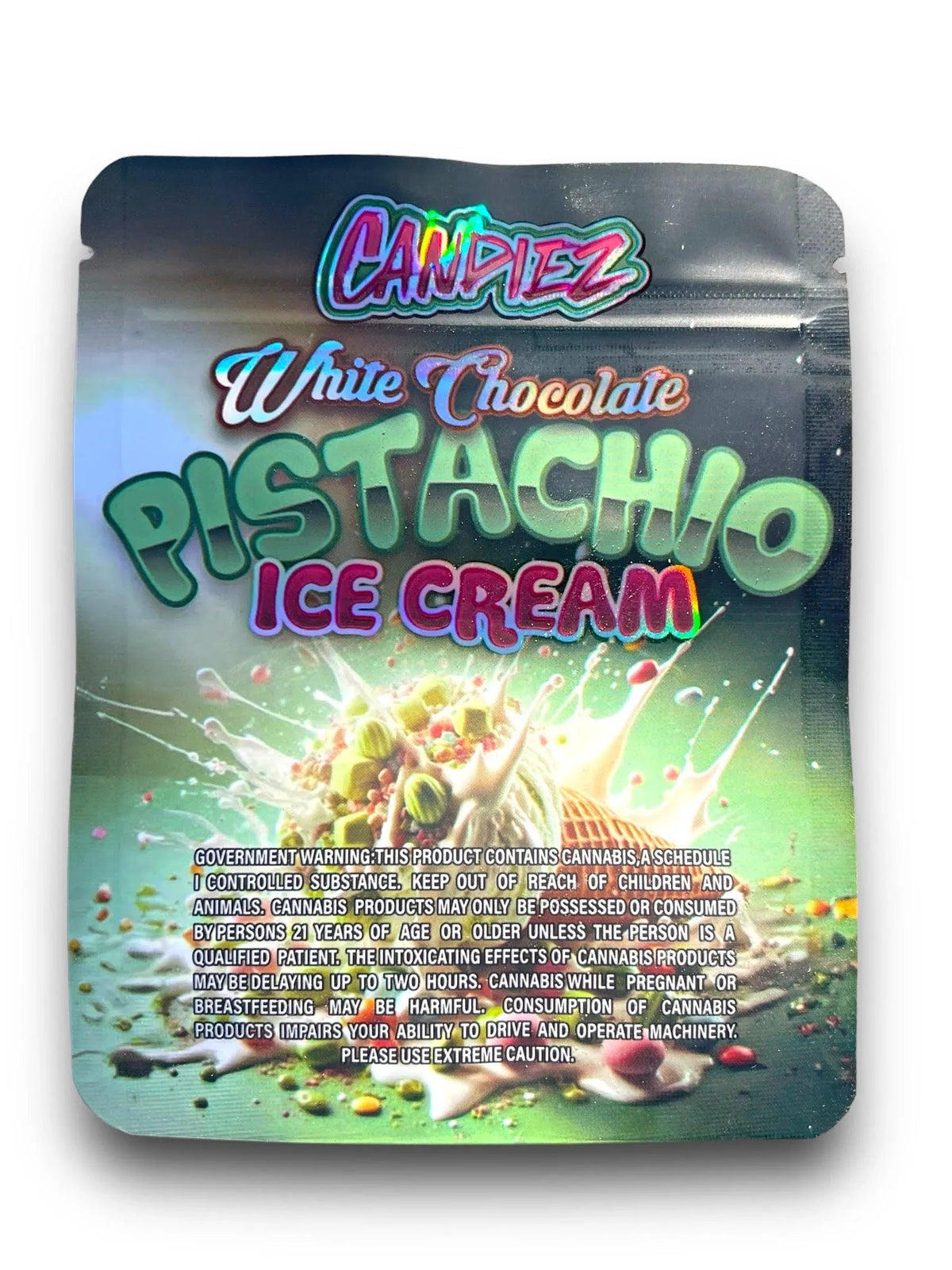 Candiez White Chocolate Pistachio Ice Cream 3.5G Mylar Bags Holographic - Black Unicorn Hub