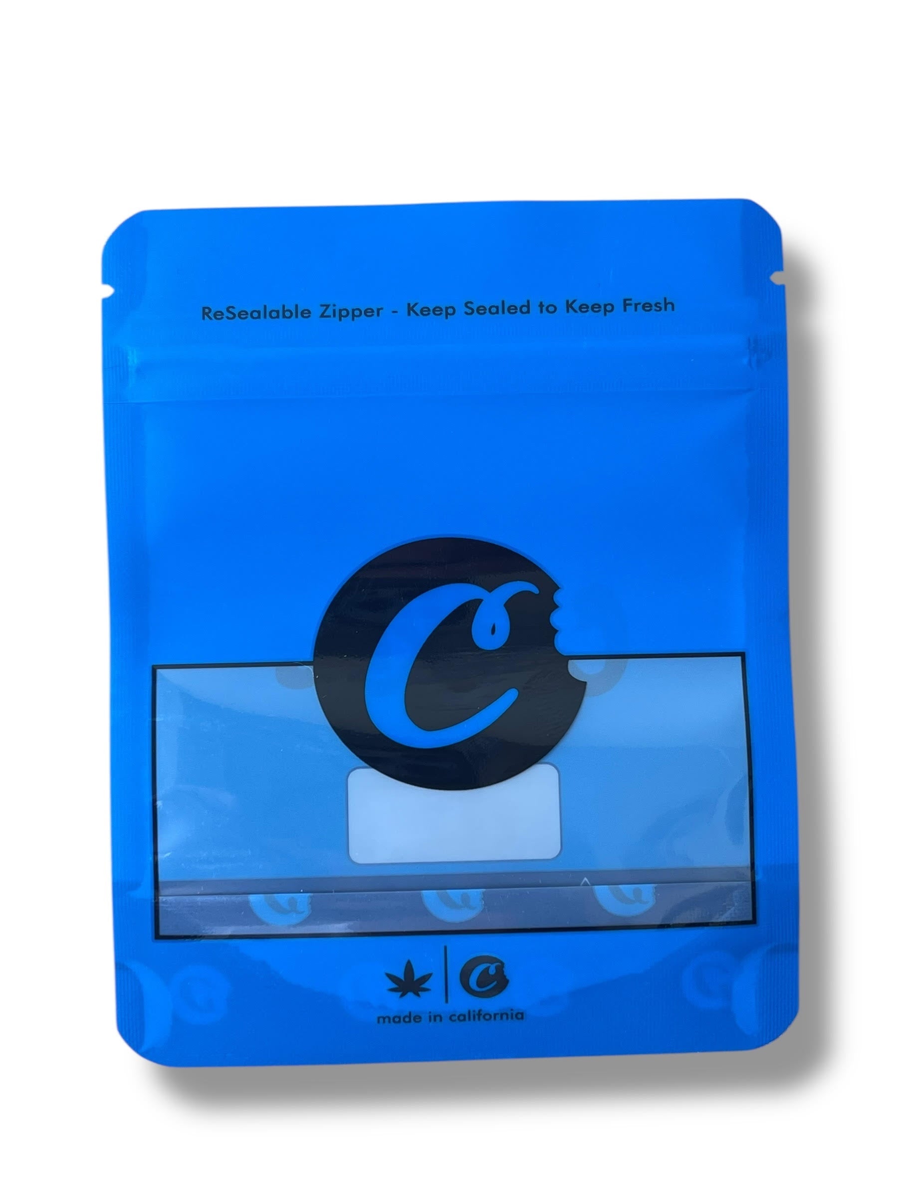 Cookies Blue Window Mylar Bags 3.5 Grams Smell Proof Resealable Bags w/ Holographic Authenticity Stickers