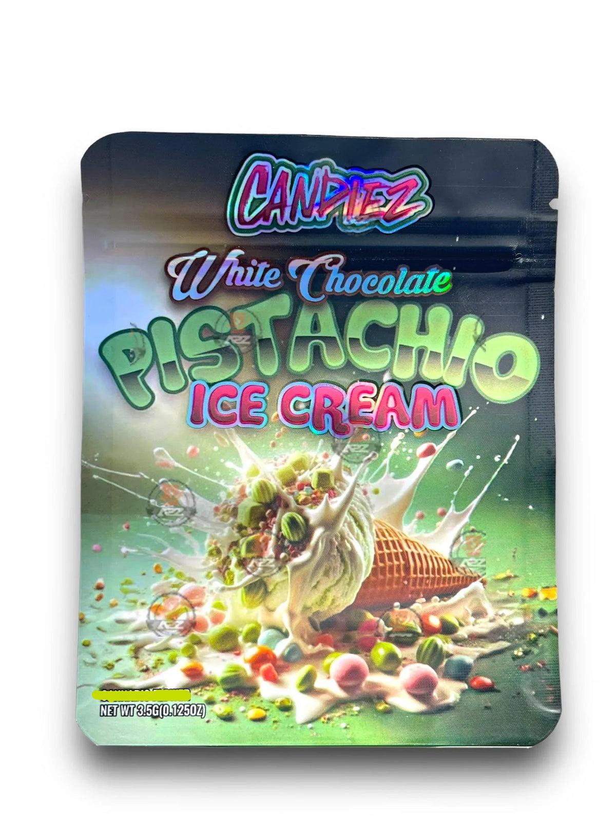 Candiez White Chocolate Pistachio Ice Cream 3.5G Mylar Bags Holographic - Black Unicorn Hub