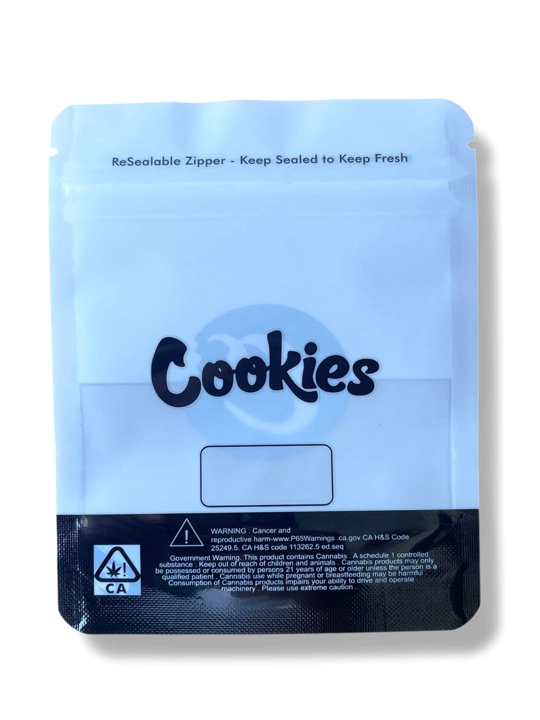 Cookies White with Window Mylar Bags 3.5 Grams Smell Proof Resealable Bags