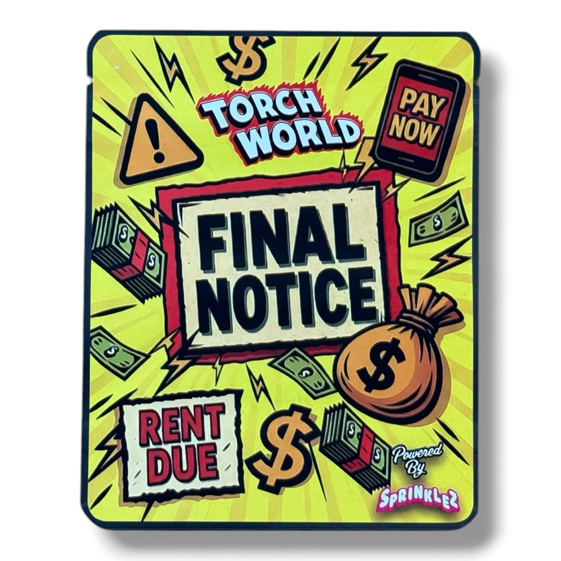 Torch World Final Notice 3.5G Mylar sticker Bags -With stickers and label
