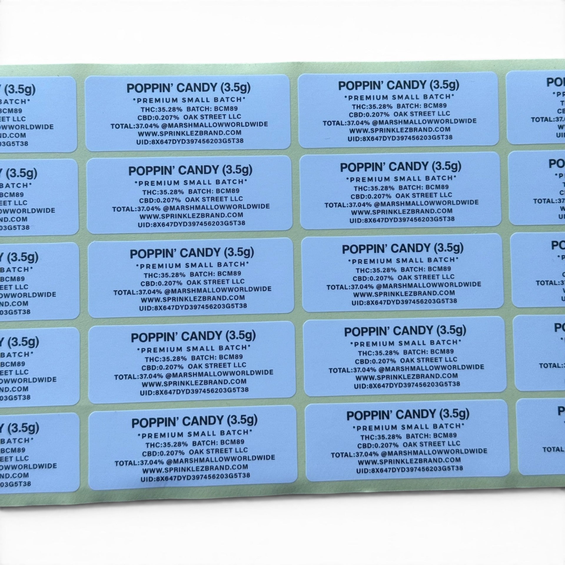 Sprinklez Poppin Candy Sour Cherry 3.5G Mylar sticker Bags -With stickers and label