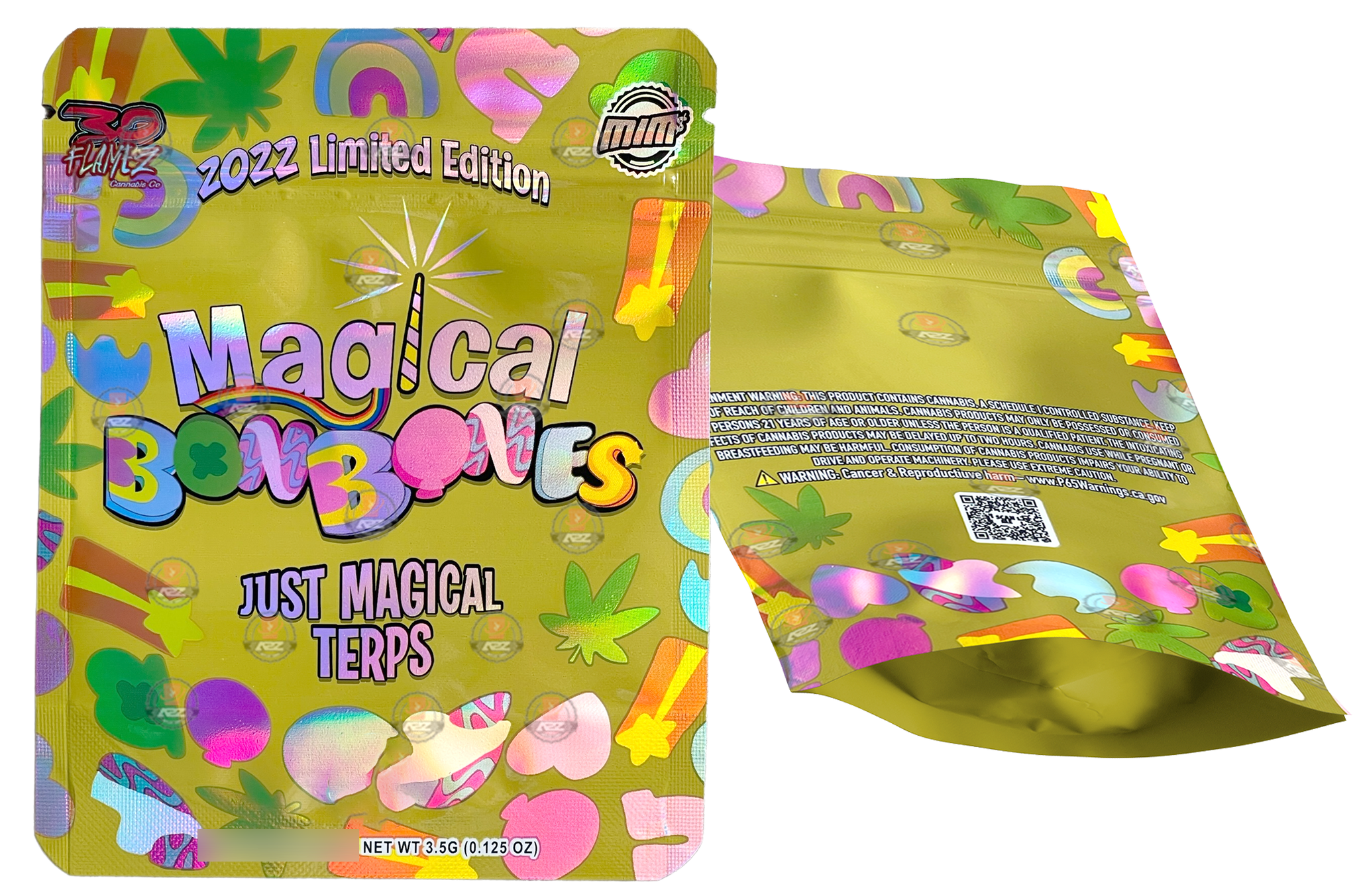 Magical Bonbones Cut Out Mylar Bags 3.5g Die Cut Holographic 30 Flamez Limited Edition