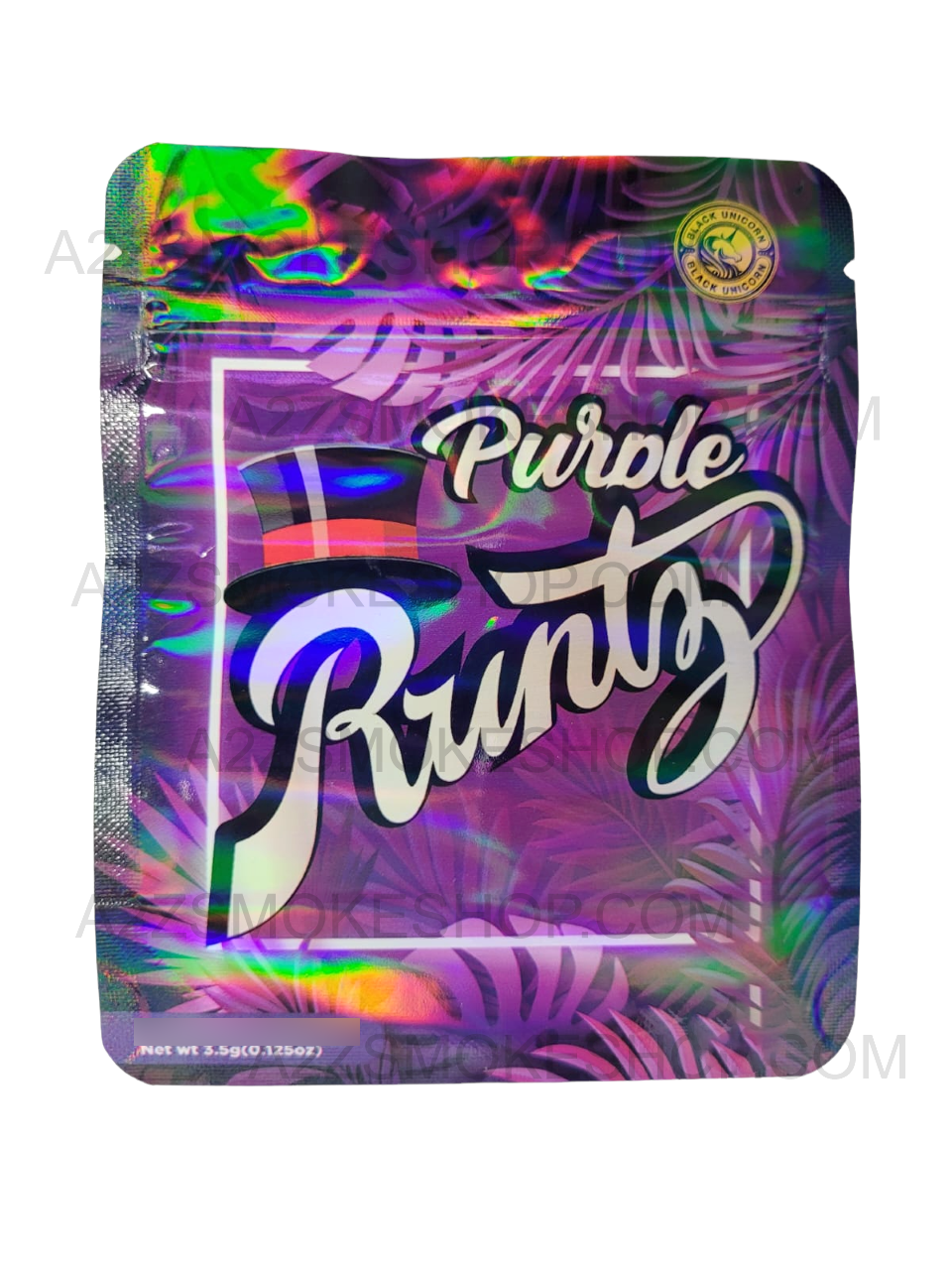 Black Unicorn Purple Holographic Mylar bag 3.5g