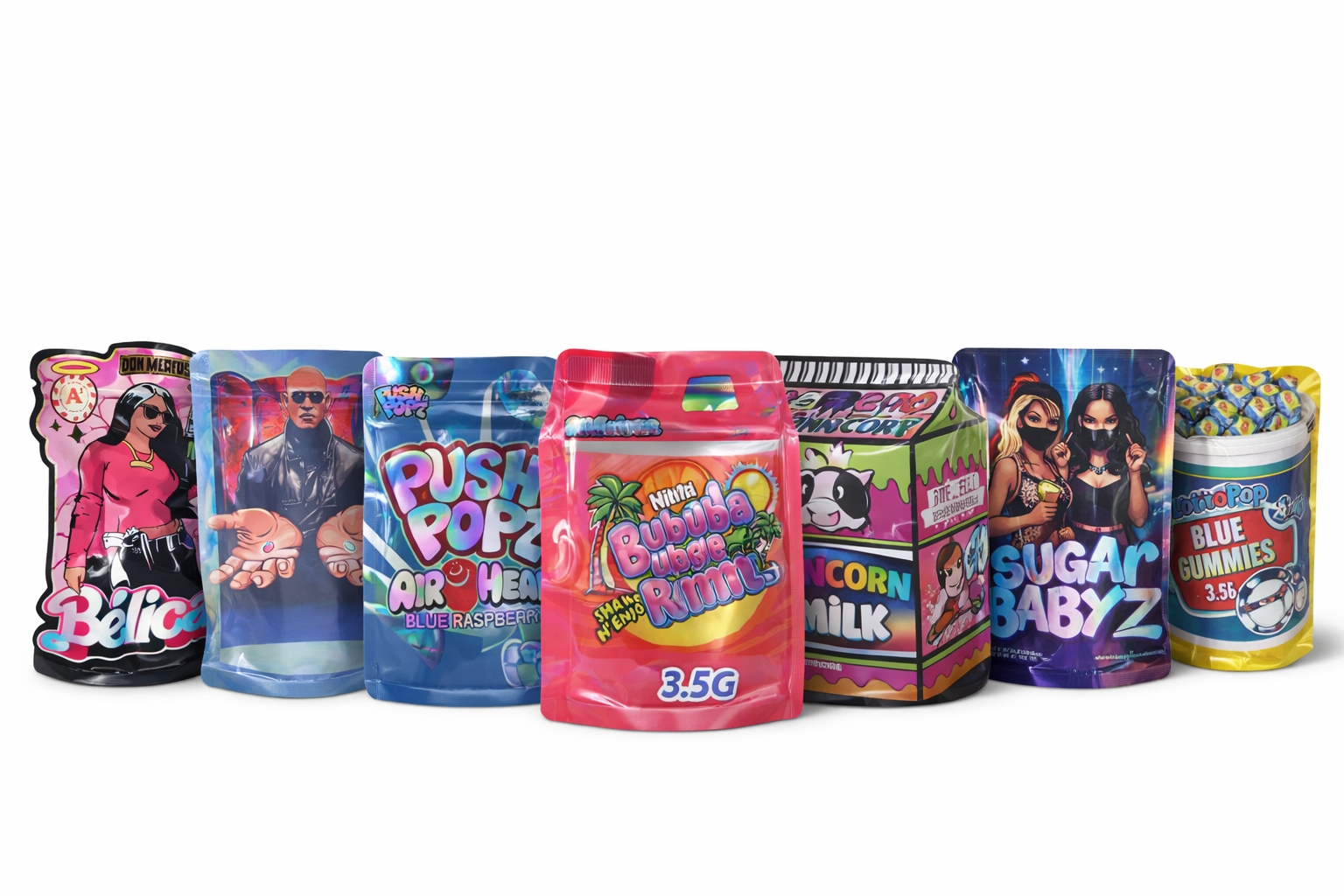 50 Different Designs 3.5g Mylar Bags – One of Each Design – Assorted Smell Proof Foil Bags – Variety Pack