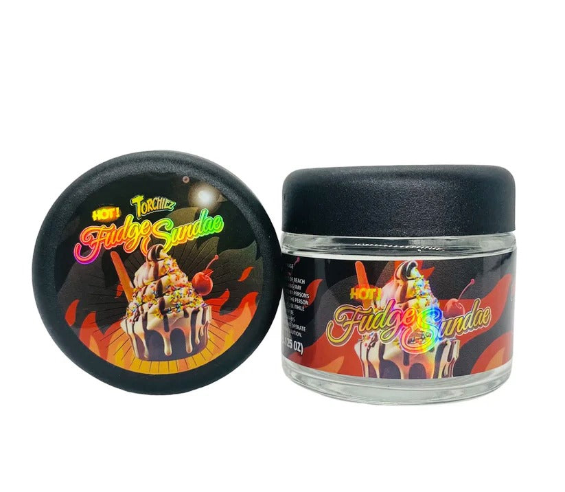 Hot Fudge Sundae Sprinkelz 3.5g Glass Jars with Holographic Stickers