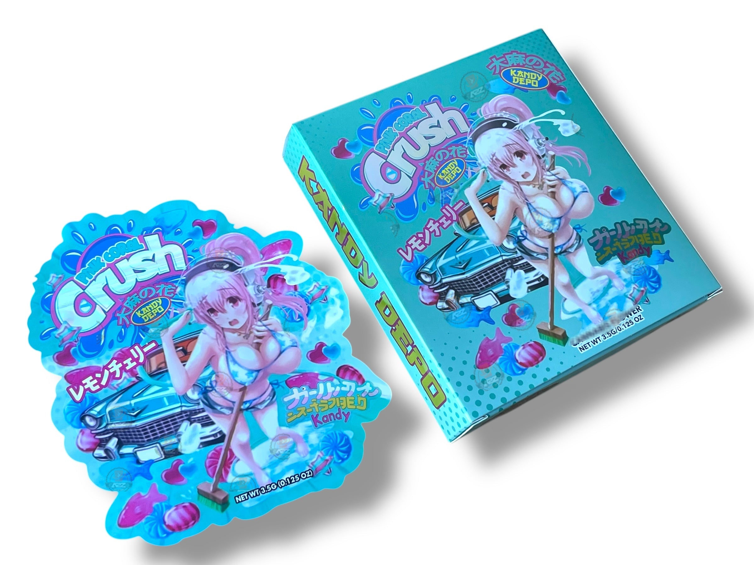 Pink Coral Crush Kandy Depo Mylar Bags with Boxes 3.5g Box Packaging