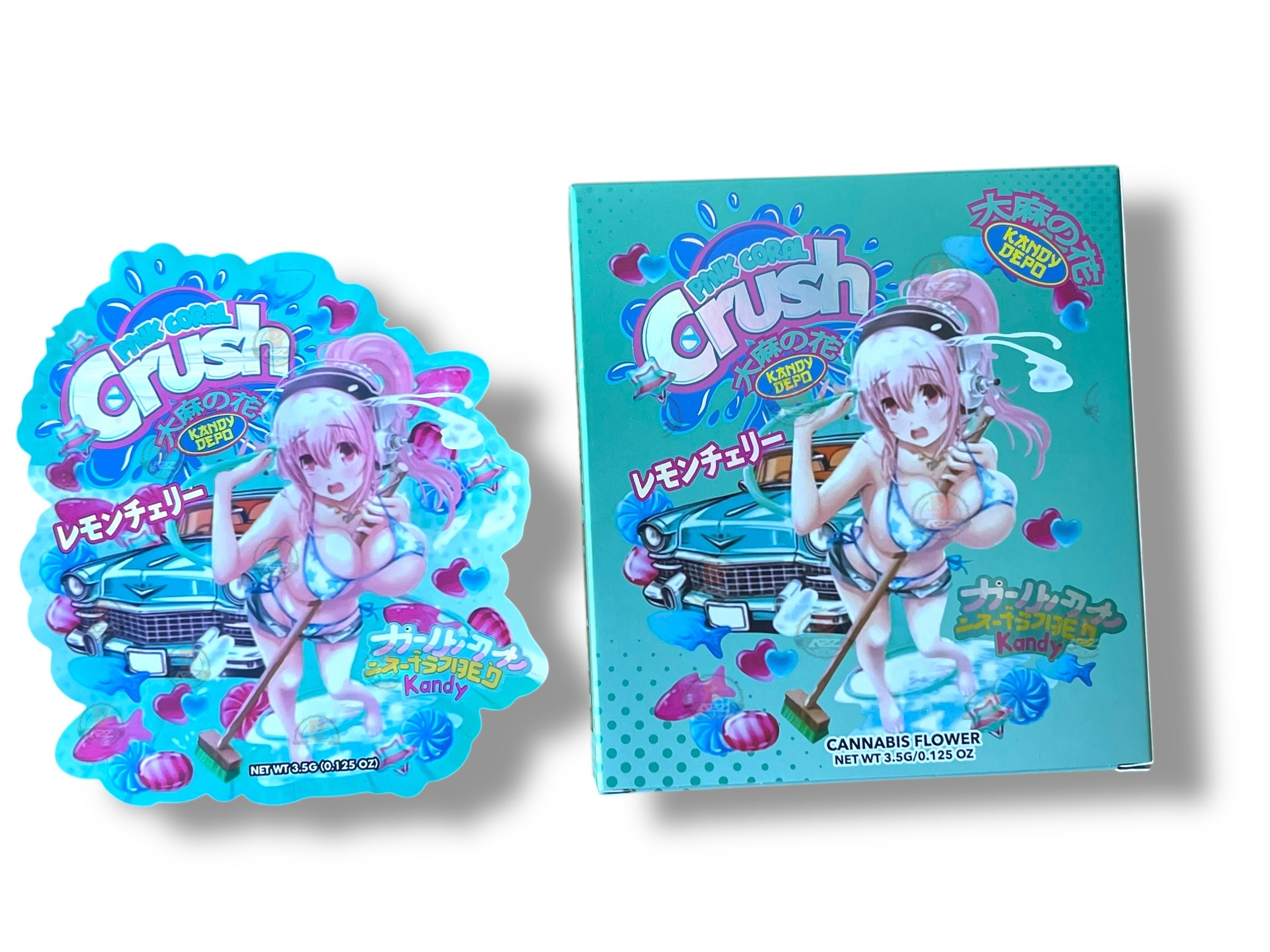 Pink Coral Crush Kandy Depo Mylar Bags with Boxes 3.5g Box Packaging