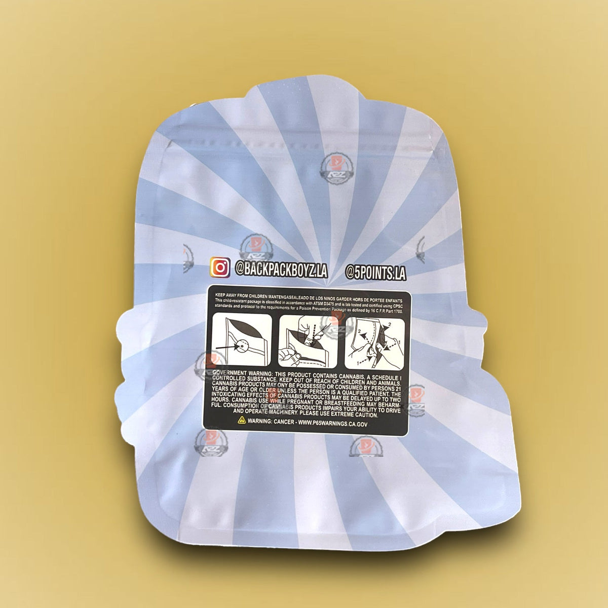 Backpack Boyz White Bubblegum Gelato 3.5 G Myar Bag- Die Cut- Backpack Shape