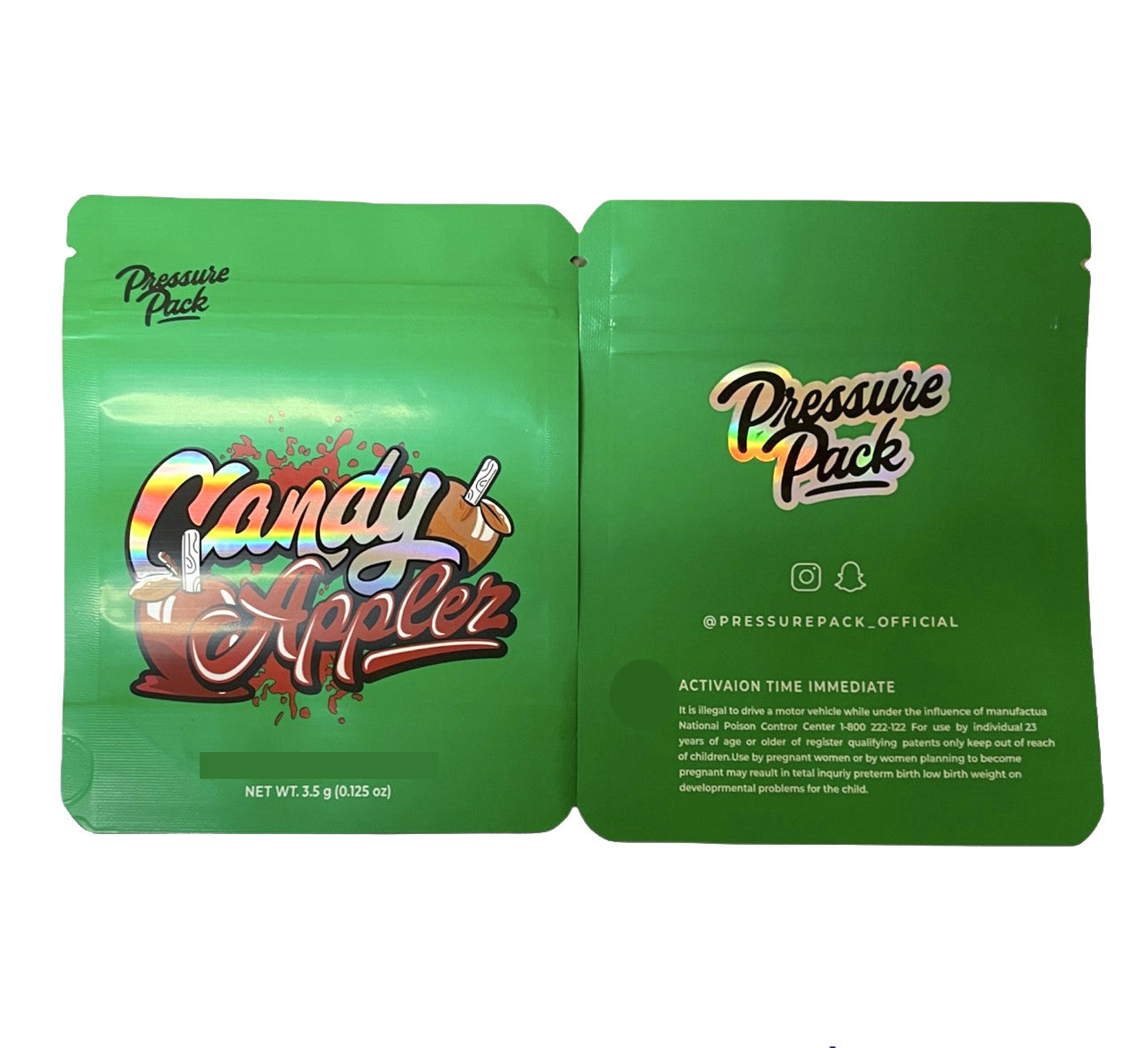 Pressure Pack Candy Applez Holographic Mylar bag 3.5g Smell Proof Airtight Holographic Mylar Bag- Packaging Only