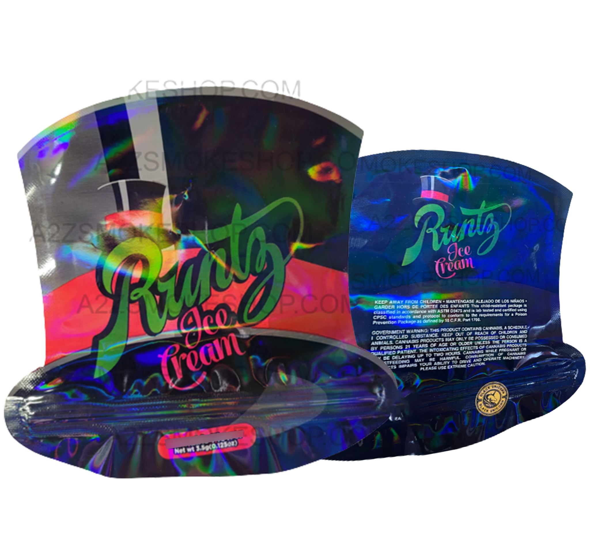 Black Unicorn Ice Cream cut out Holographic Mylar bag 3.5g