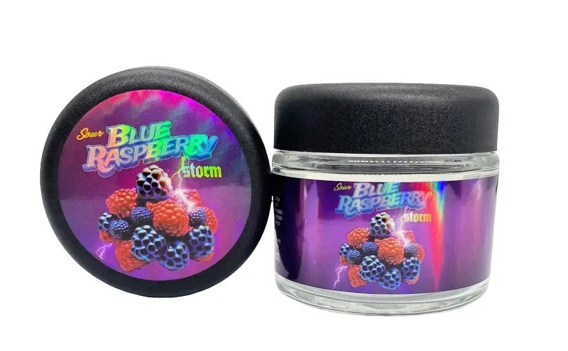 Sour Blue Raspberry Storm Sprinklez 3.5g Glass Jars with Holographic Stickers