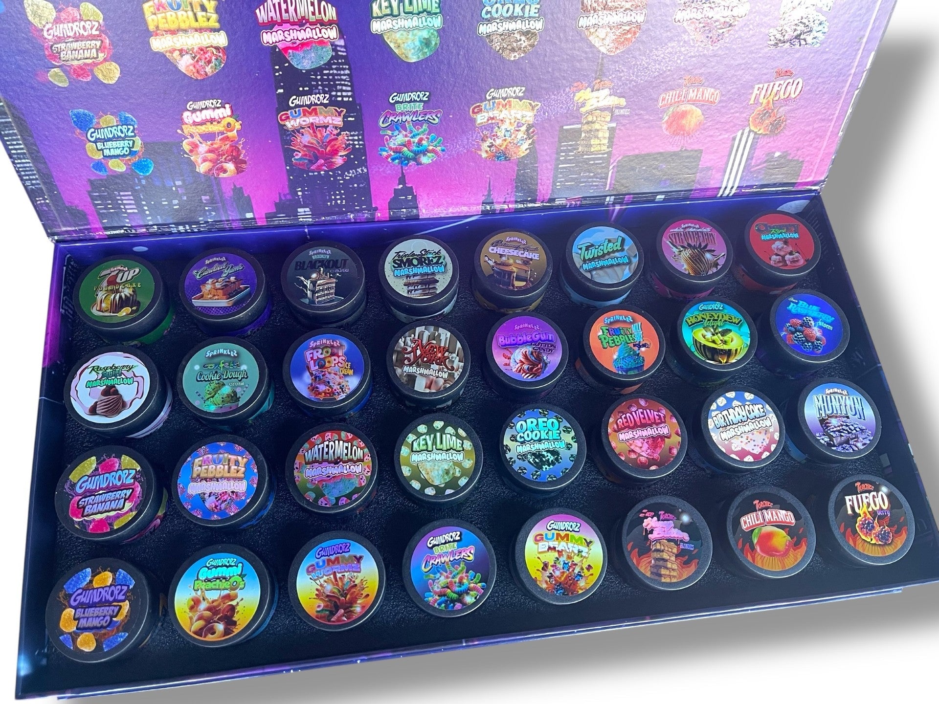 Sprinklez Variety Pack Glass Jars - Varity Pack 32 Flavors in box Empty Jars