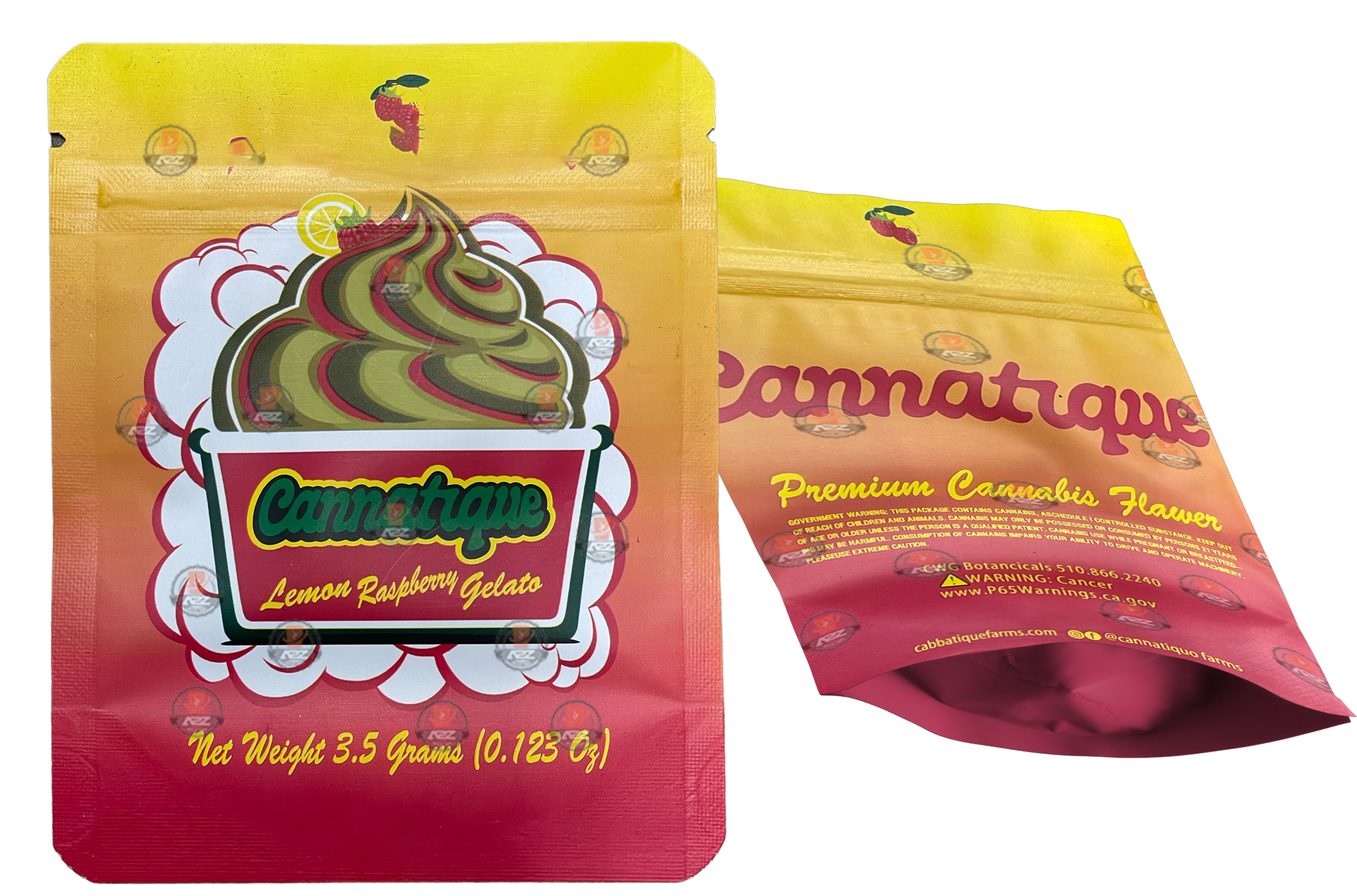 Cannatique Lemon Raspberry Gelato -Mylar bag 3.5g Smell Proof Airtight Mylar Bag- Packaging Only