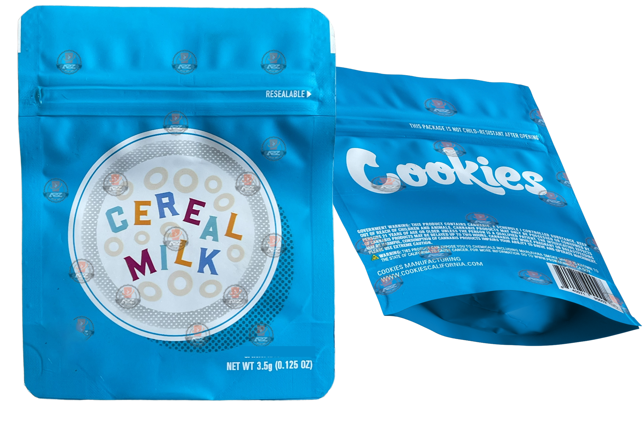 Cookies Cereal Milk Mylar Bags 3.5 Grams Smell Proof Resealable Bags w/ Holographic Authenticity Stickers
