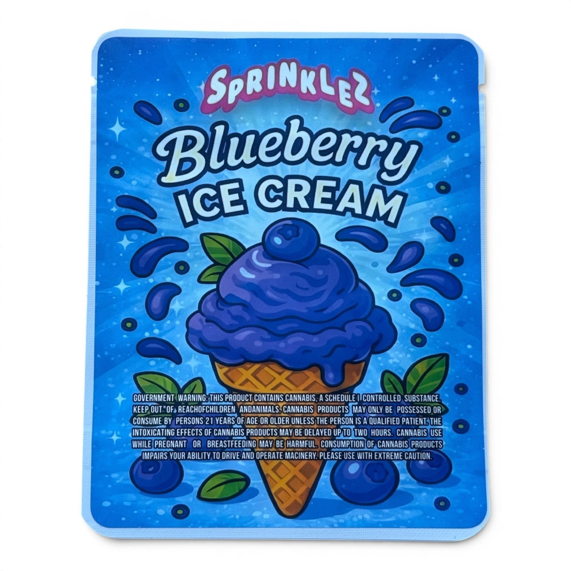 Sprinklez Blueberry Ice Cream 3.5G Mylar sticker Bags -With stickers and label