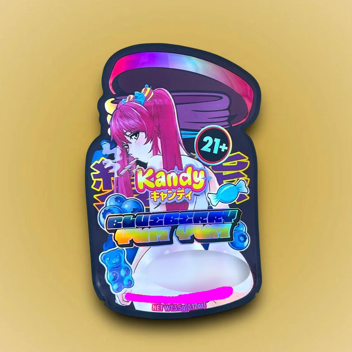 Kandy Blueberry Yum Yum 3.5G Mylar Bags Holographic cut out - Black Unicorn Hub
