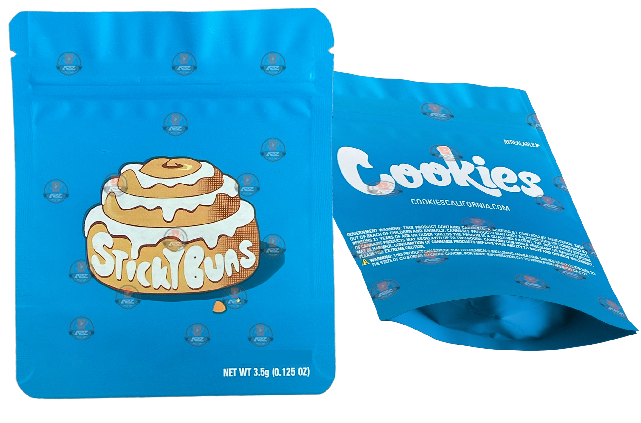 Cookies Sticky Buns Mylar Bags 3.5 Grams Smell Proof Resealable Bags w/ Holographic Authenticity Stickers and Label