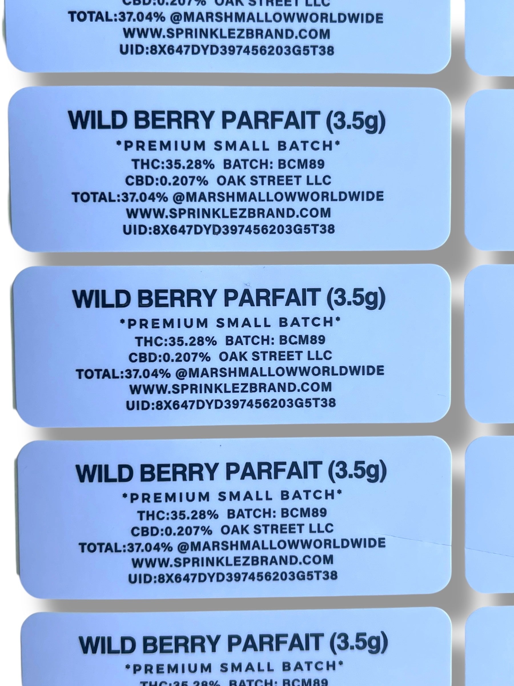 Sprinklez Wild Berry Parfait 3.5G Mylar Bags -With stickers and label