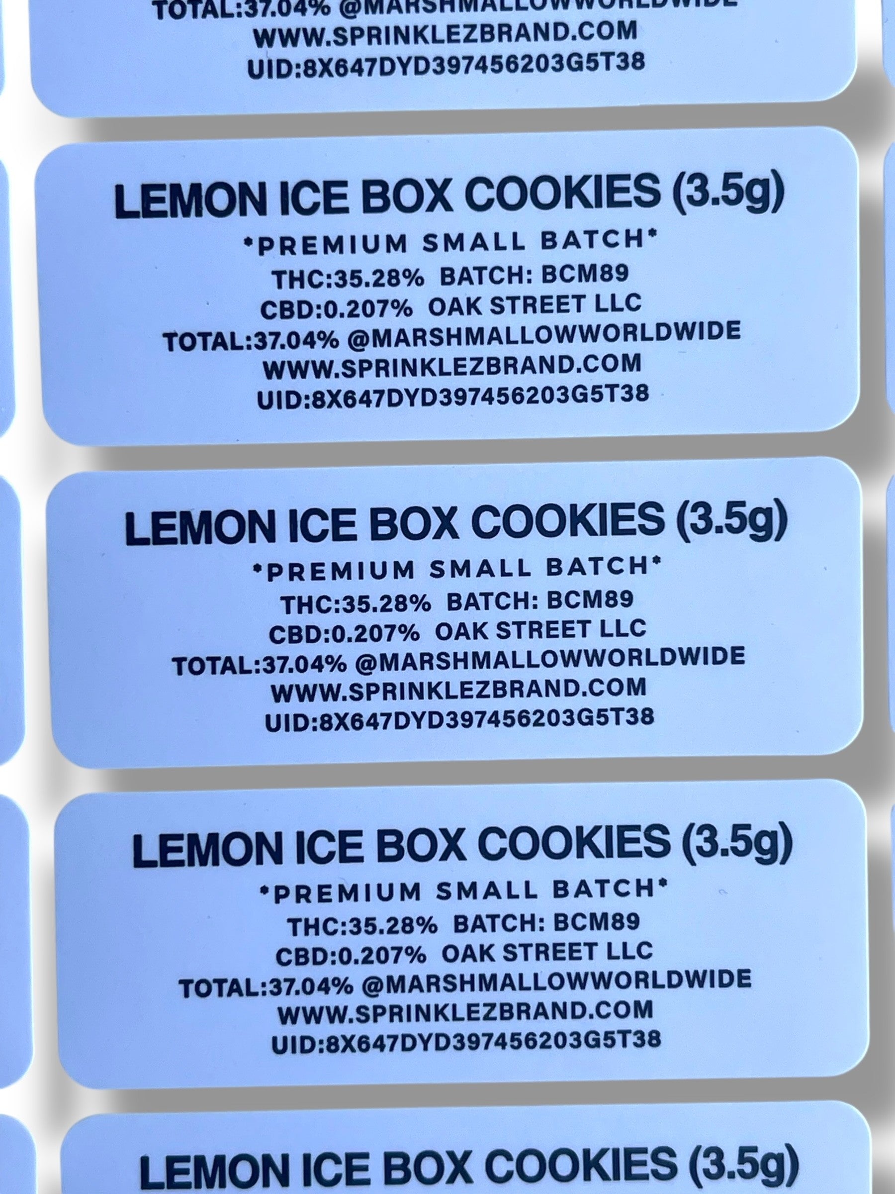 Sprinklez Lemon Ice Box Cookies 3.5G Mylar Bags -With stickers and label