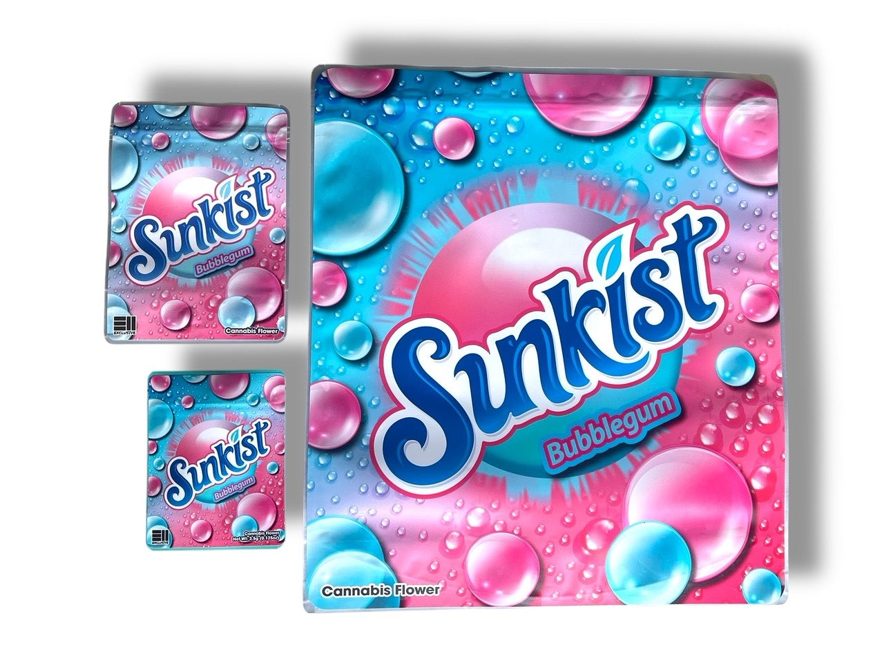 Sunkist Bubblegum Combo Sticker Mylar Bags | 16oz, 1oz & 3.5g