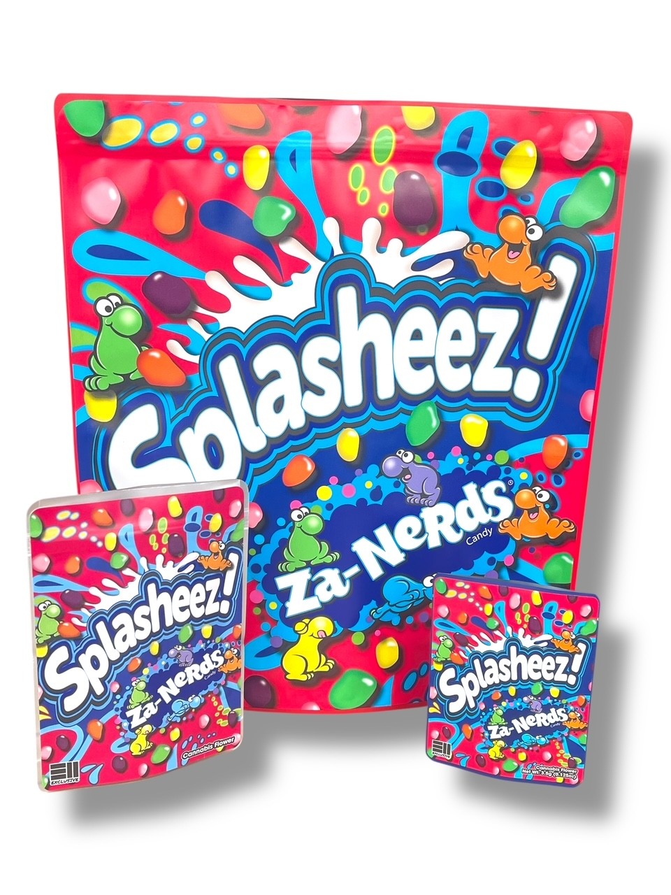 Splasheez Za-Nerds Combo Sticker Mylar Bags | Stand-Up 16oz, 1oz & 3.5g