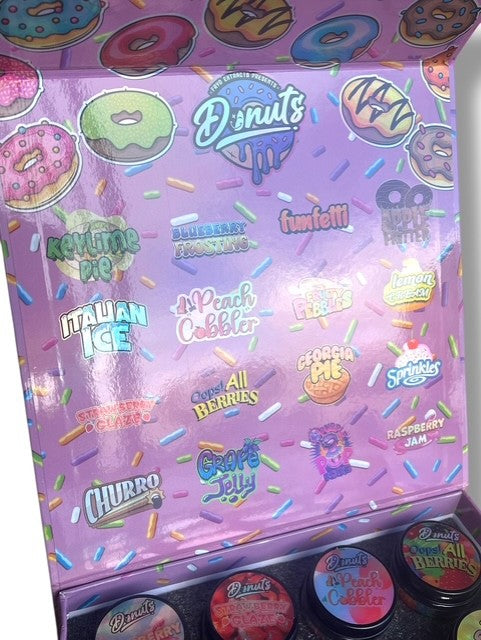 Donuts 1oz Glass Jars - Varity Pack 16 Strains in box Empty Jars