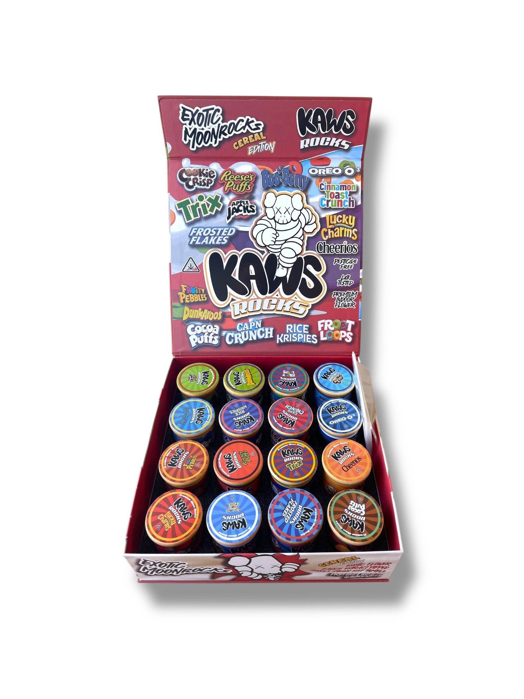Kawz Moon Rocks Cereal Edition 1oz Glass Jars - Varity Pack 16 Strains in box Empty Jars