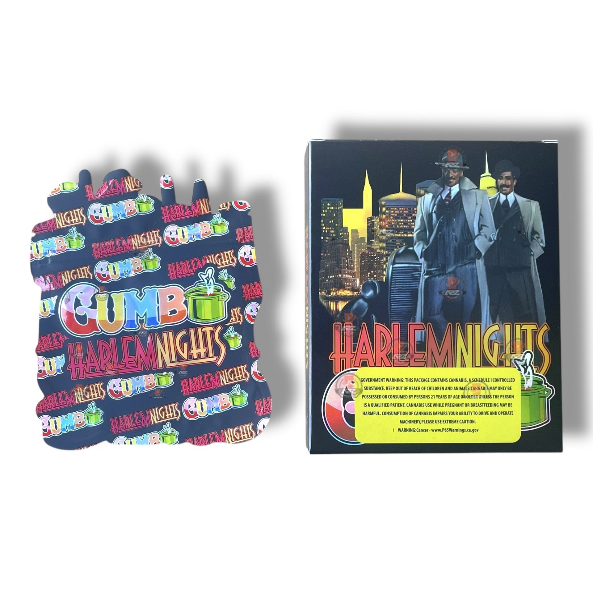 Harlem Nights Gumbo Mylar Bags with Boxes 3.5g Box Packaging